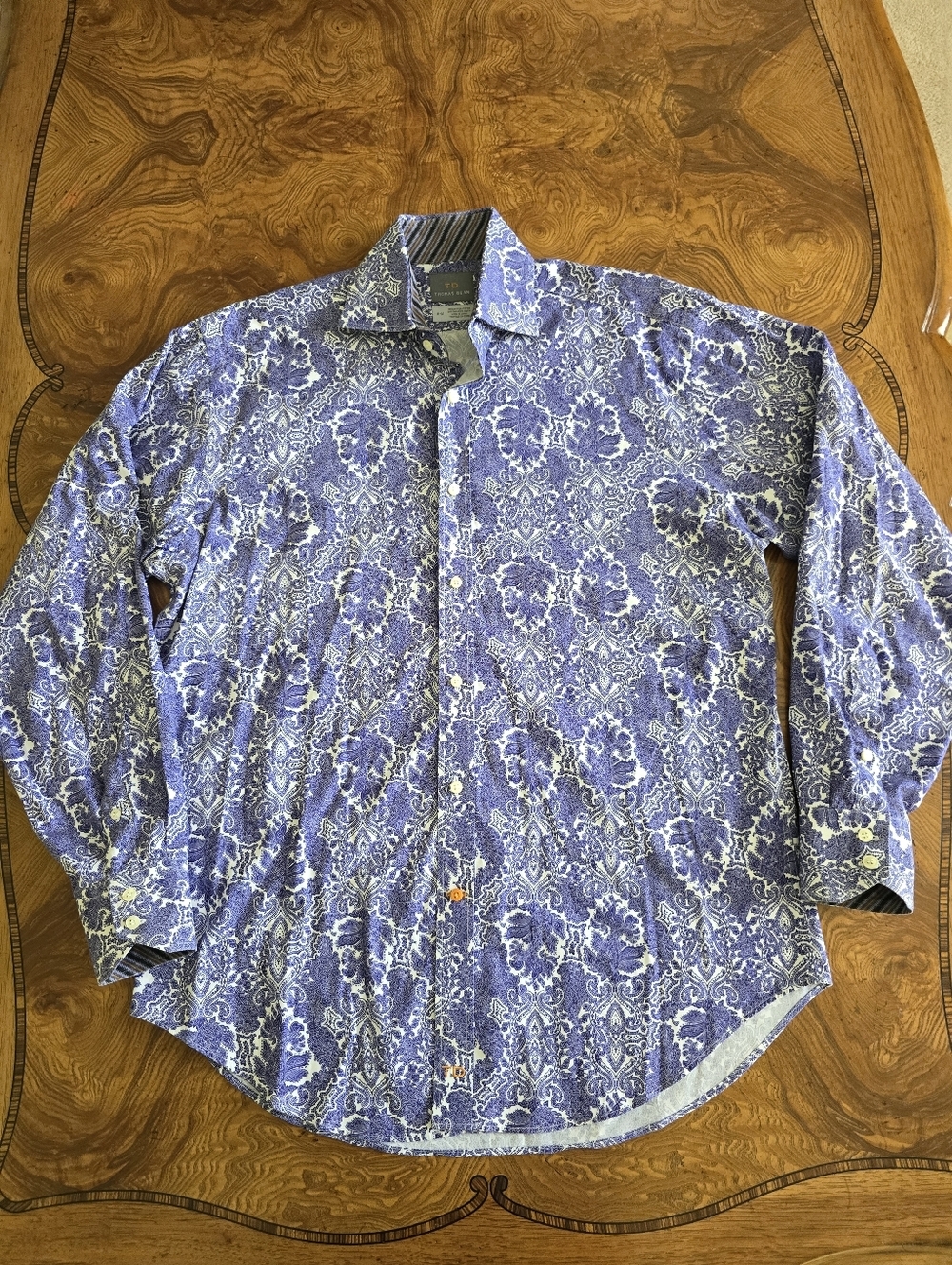 Thomas Dean Royal Blue Paisley Damask Button Down Shirt Mens Size Medium